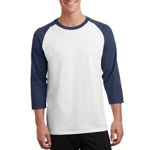 Port and Company Unisex 3/4 Sleeve Raglan. Navy Sleeve/White Body. 2XL & 3XL.